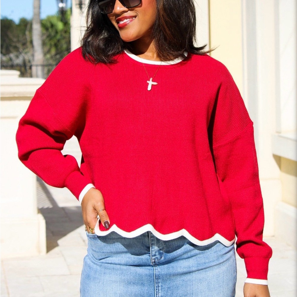 eesome Red Sweater with Cream Trim
